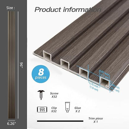 Art3d 8-Pack 96 x 6in. WPC Acoustic Slat Wall Panel - Image 2