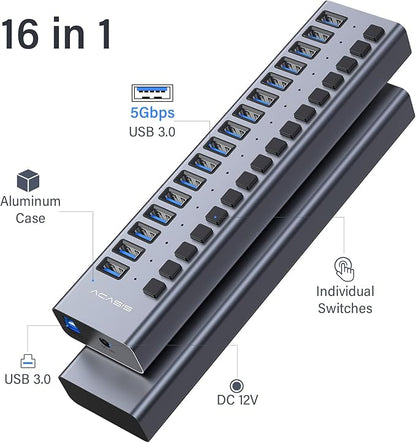 Powered USB 3.0 Hub, ACASIS 16 Ports USB 3.0 Hub - Image 2