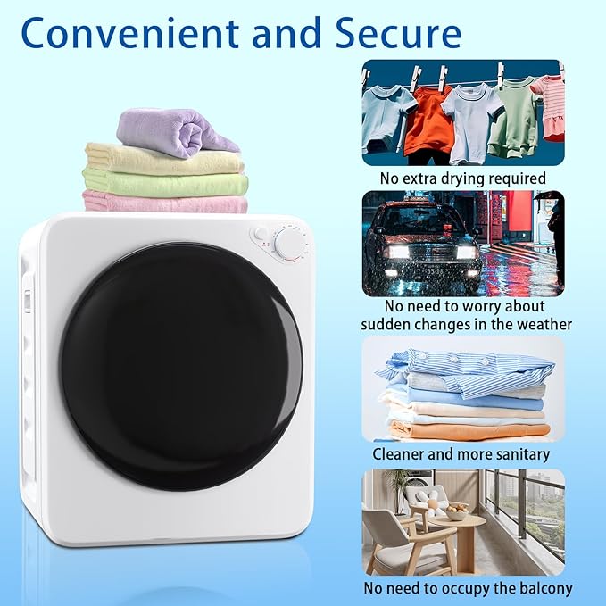 1.6 Cu.Ft Portable Clothes Dryer, 800W Fast Drying Front Load Laundry Dryer - Image 2