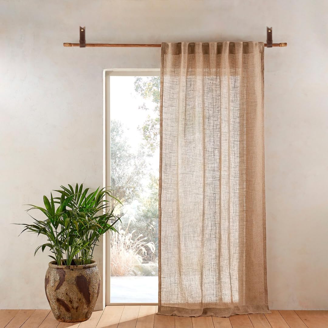 2 Pc Minimalist Design Leather Curtain Rod Bracket - Easy to Install Set of Universal Wall Hanging Strap Curtain Rod Holders with Screws and Plastic Wall Plugs - 4.8" x 1.2" (Brown)