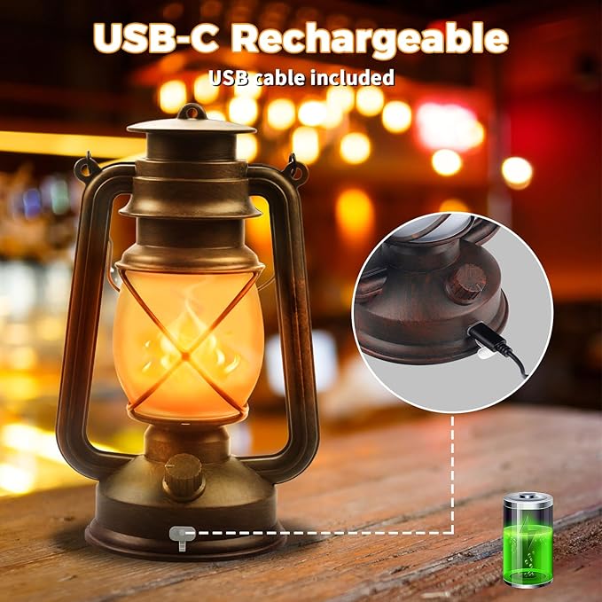 2 Pack Bronze Vintage 4 Modes Light LED Lanterns，Rechargeable Dancing Flame - Image 7