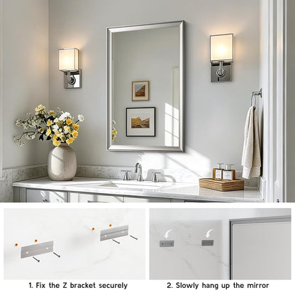 2 Pack Brushed Nickel Bathroom Mirrors 24x36 Inch | Silver Rectangle Vanity Mirror for Bedroom, Entryway, Living Room Decor, Aluminum Framed, Curved Wide Edge, Anti-Rust