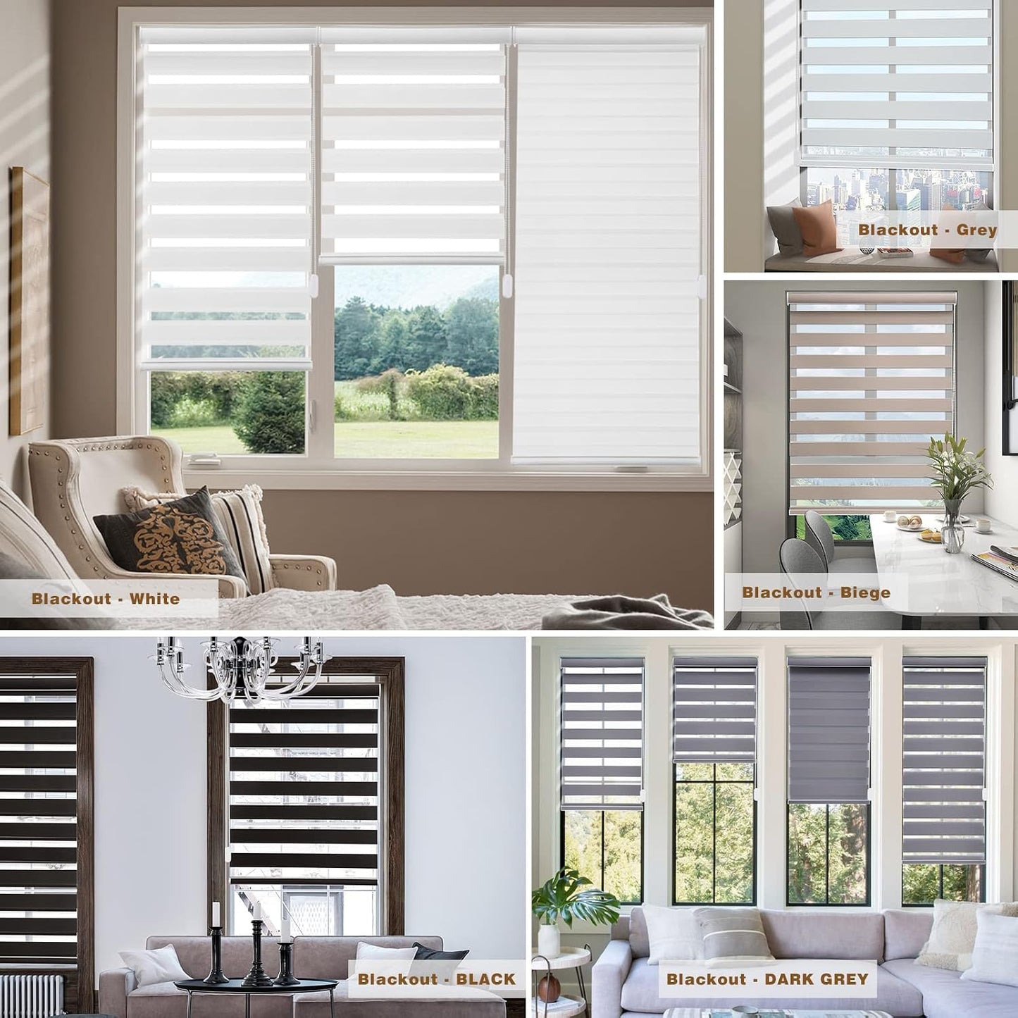 Custom Size Zebra Blinds for Indoor Windows with Cord, Dual Layer Blackout Zebra Roller Shades Corded Pull Down for Home Office Sliding Glass Door Black Out Room Darkening Easy Install