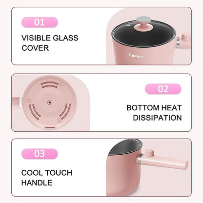 Topwit Hot Pot Electric, 1.5L Ramen Cooker, Portable Non-Stick Frying Pan - Image 7