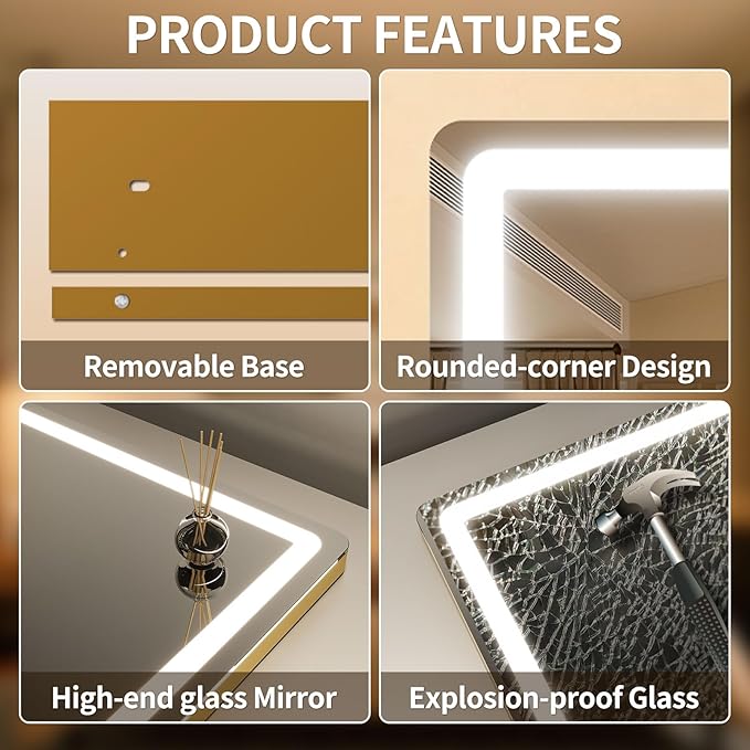 ROLOVE Vanity Mirror with Lights, Lighted Vanity Mirror with Dimmable 3 Modes - Image 5