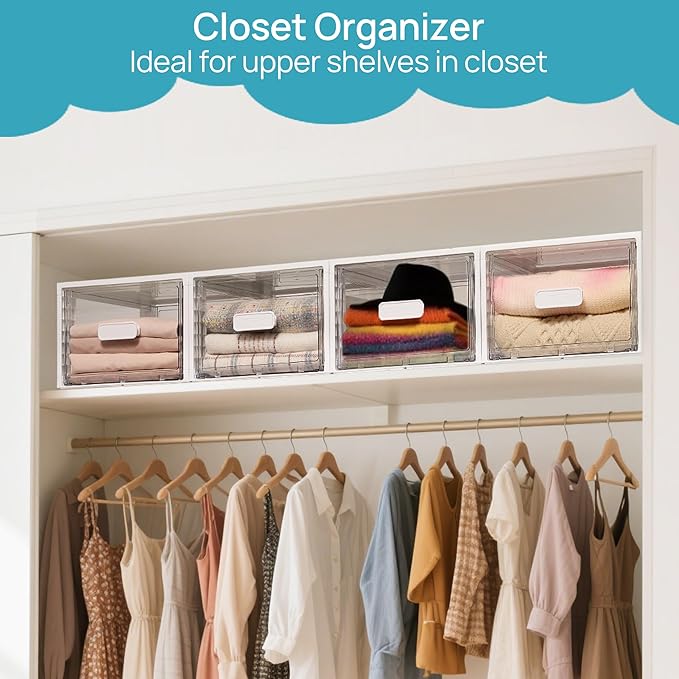 Vtopmart 4 Pack 18QT White Stackable Storage Drawers, Easily Assemble Closet - Image 3