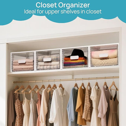Vtopmart 4 Pack 18QT White Stackable Storage Drawers, Easily Assemble Closet - Image 3