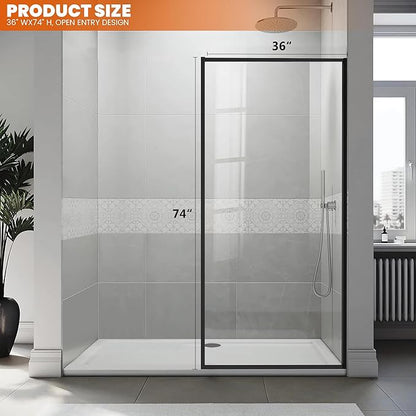 36" W x 74" H Framed Shower Screen Walk-in, Shower Glass Panel, 5/16" Thick - Image 2