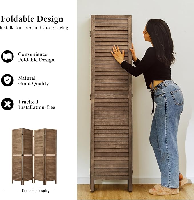 Room Dividers and Folding Privacy Screens, Wood Louvered Separators Divider Wall - Image 4