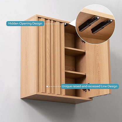 Fluted Wall Cabinet for Bathroom, Modern Wood Hanging Storage Organizer - Image 3