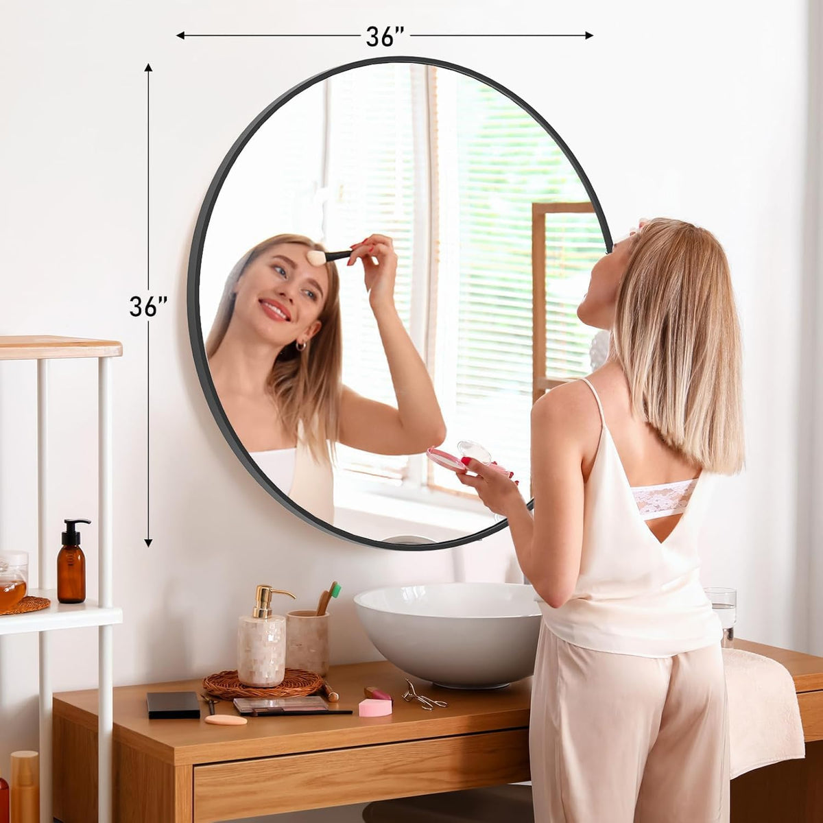 Simple Deluxe 36 Inch Round Bathroom Mirror, Black Vanity Mirror with Metal Frame, Modern Circle for Bathroom, Entryway, Bedroom, Living Room, Wall Mounted Decorative Mirrors (Black)
