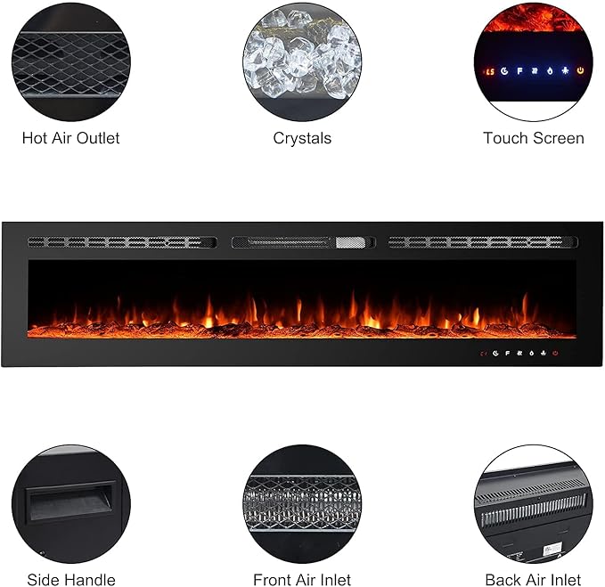 CharaVector 70 inch 750W/1500W Electric Fireplace Inserts - Image 4