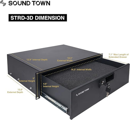 Sound Town Heavy-Duty 1/2" Plywood 14U PA DJ Pro Audio Rack/Road ATA Case - Image 6