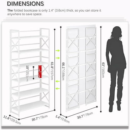 4NM Extra Wide 6 Tiers No Assembly Book Shelves, 61.8" H Folding Bookshelf - Image 2