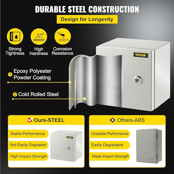 VEVOR NEMA Steel Enclosure, IP66 Waterproof & Dustproof, Outdoor/Indoor - Image 3