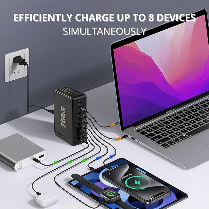 268W GaN USB Type C Charger 8 Ports Fast Charging Station PD QC4.0, USB C - Image 2