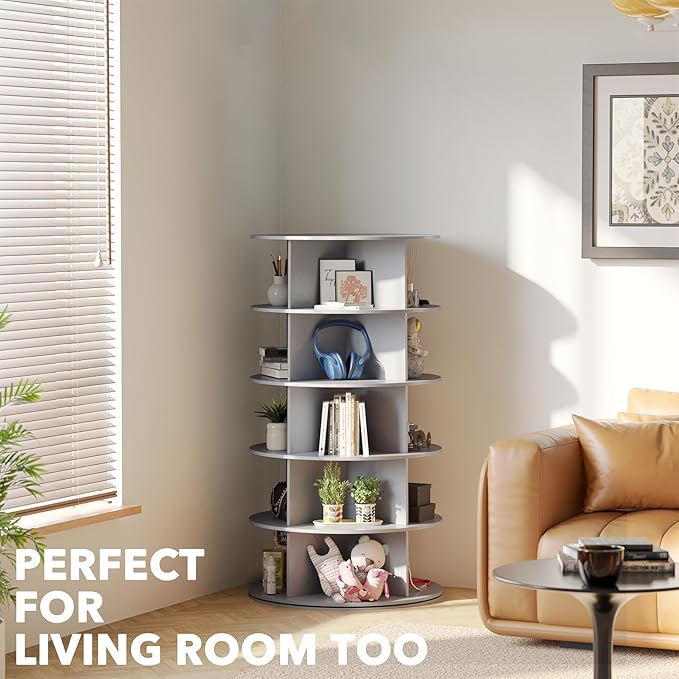 SpaceAid 5 Tier Rotating Shoe Rack Tower, Spinning Shoe Display Lazy Susan - Image 6