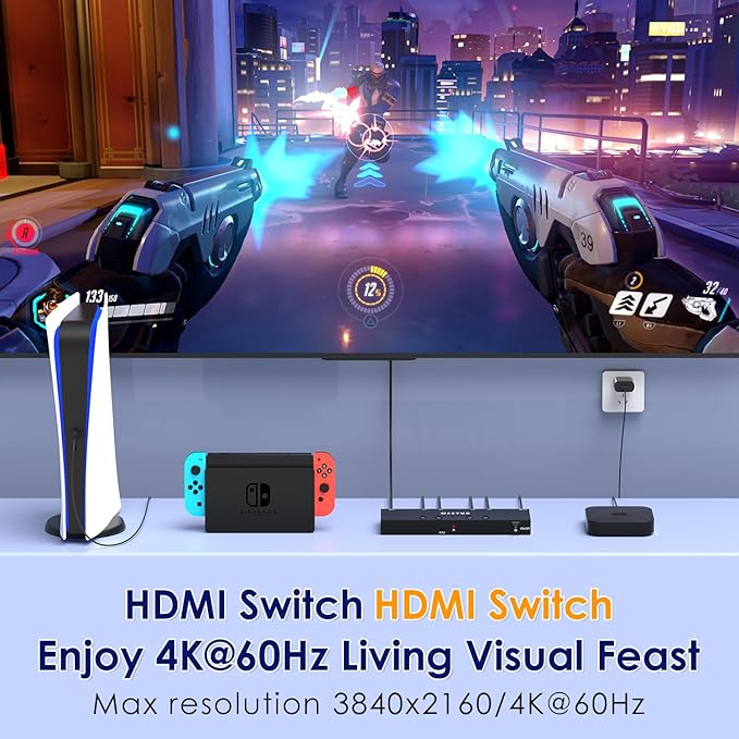 4K@60Hz 4 in 1 Out HDMI Switch, 4 Port HDMI Switcher Selector Support HDR10 & - Image 5