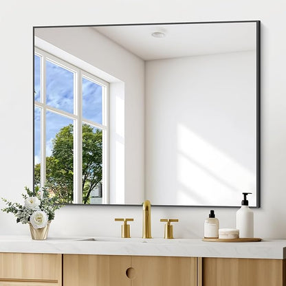 Black Bathroom Mirror for Wall, 30x36 Inch Rectangle Mirrors by DESBING