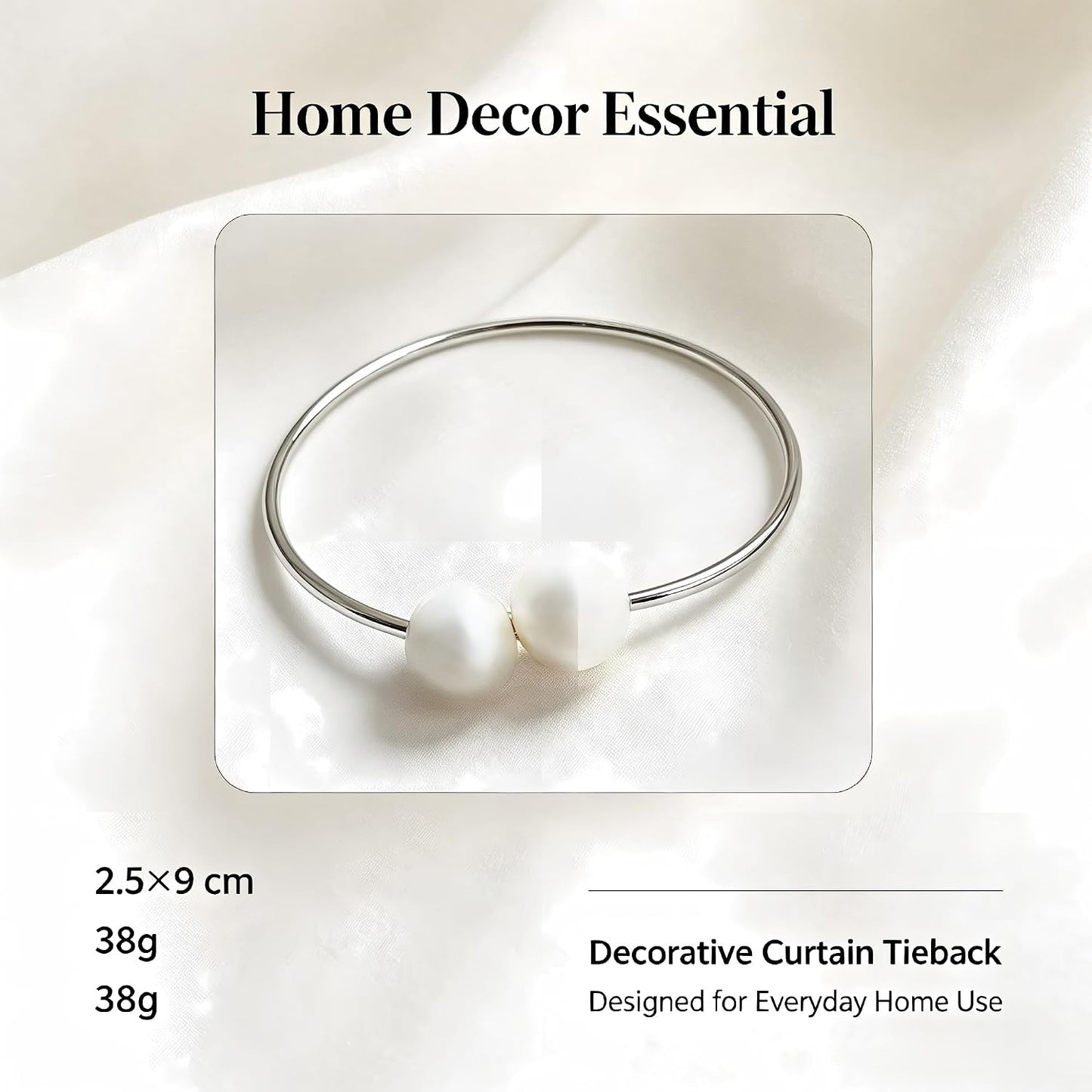 Curtain Tie with Sliver Clasps | Simple and Luxurious Design, Pearl Accents, Adjustable Buckles