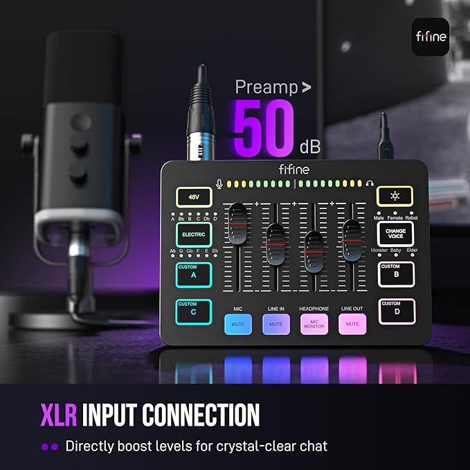 FIFINE Gaming Audio Mixer, Streaming RGB PC Mixer - Image 2