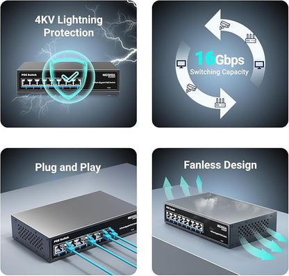 8 Port Gigabit PoE Switch Unmanaged, 8 Ports PoE+@120W, 802.3af/at, NICGIGA 8 - Image 6