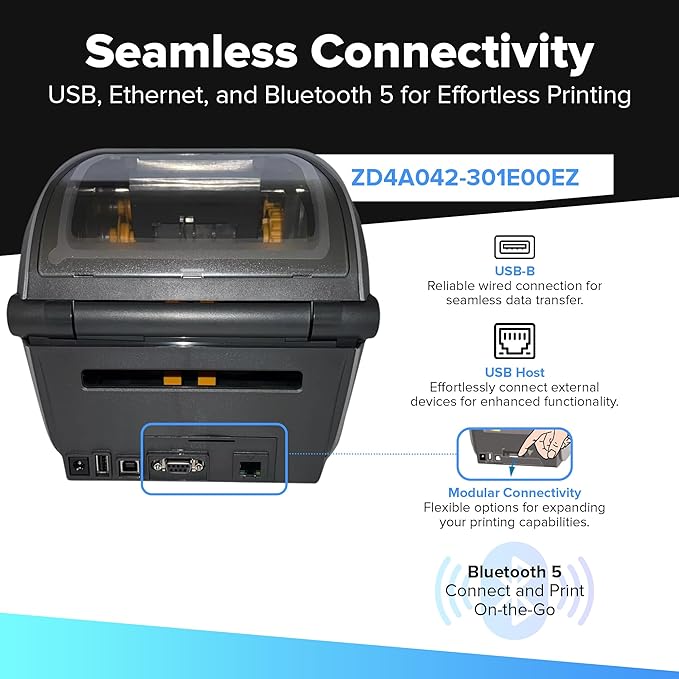 Zebra ZD421 Thermal Transfer Desktop Printer 203 dpi Print Width 4-inch USB - Image 3