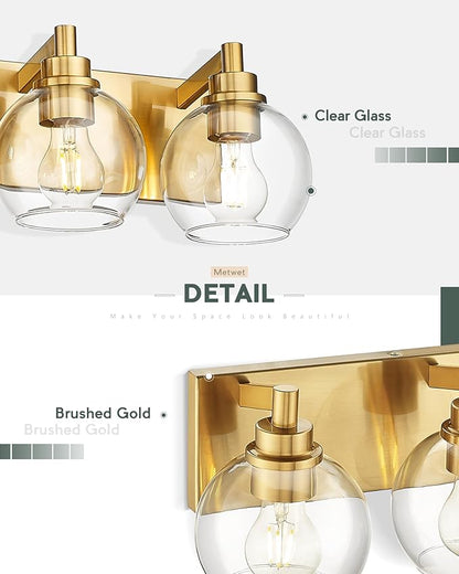 METWET Bathroom Light Fixtures, 3-Light Brushed Gold Vanity Light, Modern Wall - Image 4