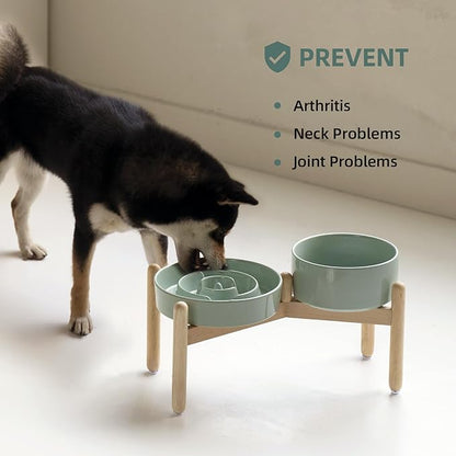 Ceramic Raised Slow Feeder Dog Bowl Set, Elevated 7.3inch Bowl and 8.2inch - Image 5