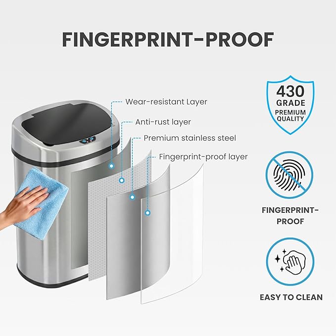 iTouchless 13 Gallon Oval Sensor Trash Can - Image 4