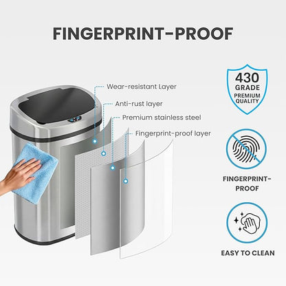iTouchless 13 Gallon Oval Sensor Trash Can - Image 4