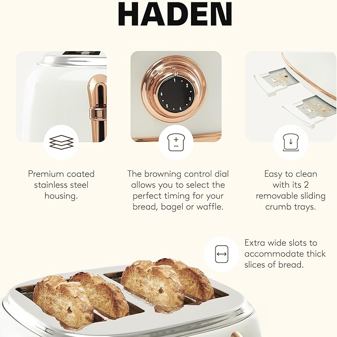 Haden Heritage 4 Slice Wide Slot Stainless Steel Toaster - Image 6