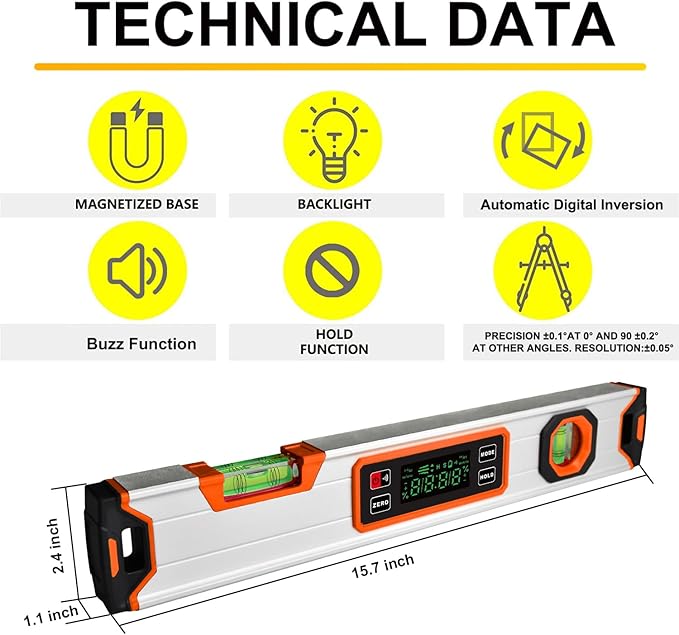 eOUTIL 15.7-Inch Digital Torpedo Level & Angle Finder – IP54 Waterproof - Image 4