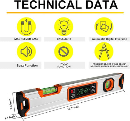 eOUTIL 15.7-Inch Digital Torpedo Level & Angle Finder – IP54 Waterproof - Image 4