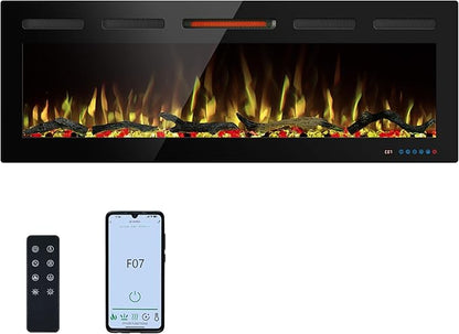 50" WiFi Electric Fireplace Inserts, Recessed and Wall Mounted Fireplace Heater by KENTSKY