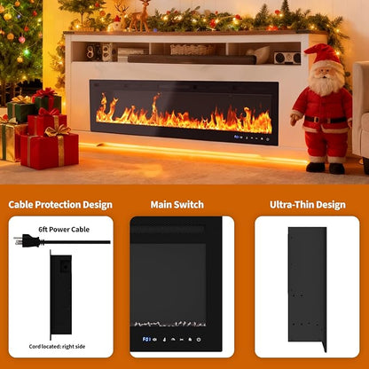 72" Smart Electric Fireplace Wall Mount, 1500w Heater - Image 3