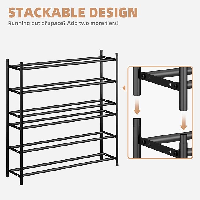 STORAGE MANIAC Long Expandable Shoe Rack, 18 Pairs Metal Wide Stackable Shoe - Image 3