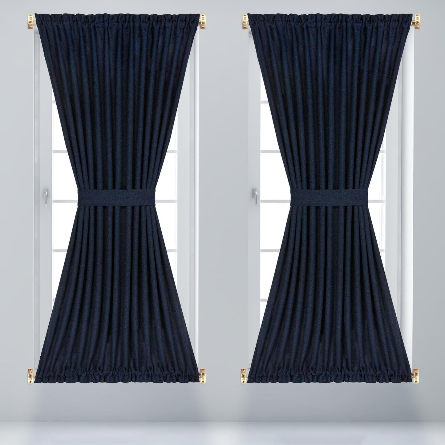 Amazing Drapery Hardware White Swivel Sash Curtain Rods with Brass Ends, Set of 4 (Hardware Included) - Adjustable Length 21-38 Inches, Easy to Install Metal Rods for Doors, Windows, and Sidelights
