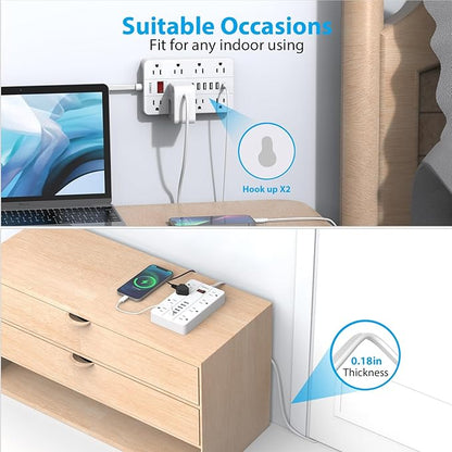 SMNICE Power Strip with USB, Surge Protector Flat Plug with 8 Widely Spaced - Image 6