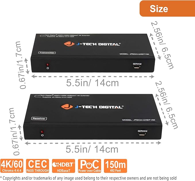 J-Tech Digital Long Range HDMI Extender Over Cat6 150m/492ft HDBaseT 4K60Hz - Image 2