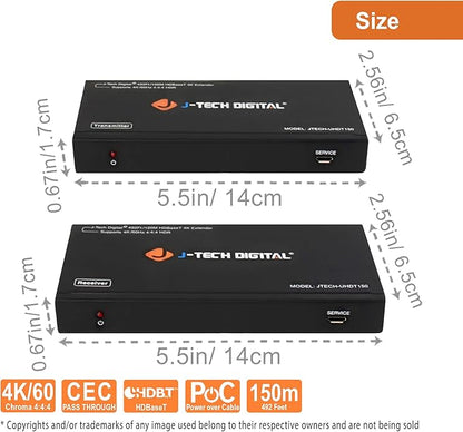 J-Tech Digital Long Range HDMI Extender Over Cat6 150m/492ft HDBaseT 4K60Hz - Image 2