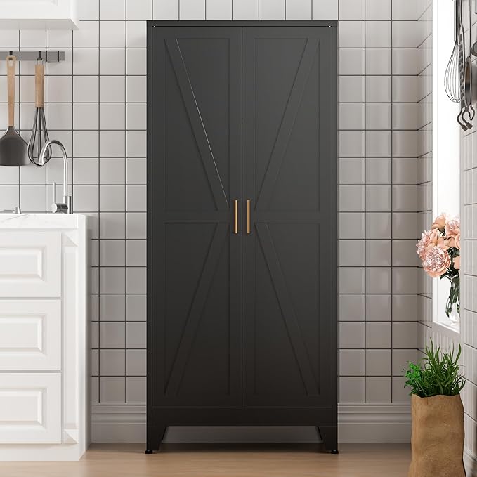 COFaR Black Farmhouse Storage Kitchen Pantry Cabinet - Image 9