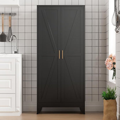 COFaR Black Farmhouse Storage Kitchen Pantry Cabinet - Image 9