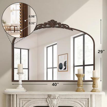 Micasso Vintage Bronze Wall Mirror: 40"x29" Baroque Antique Arched Mirror | Traditional Ornate French Decorative Mirror for Bedroom/Bathroom/Fireplace/Entryway/Hallway/Dresser/Vanity/Mantel/Nightstand