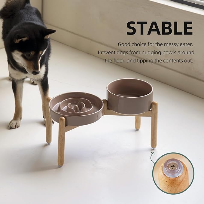 Ceramic Raised Slow Feeder Dog Bowl Set, Elevated 7.3inch Bowl and 8.2inch - Image 6