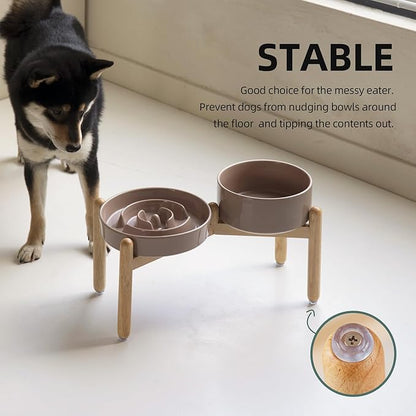 Ceramic Raised Slow Feeder Dog Bowl Set, Elevated 7.3inch Bowl and 8.2inch - Image 6