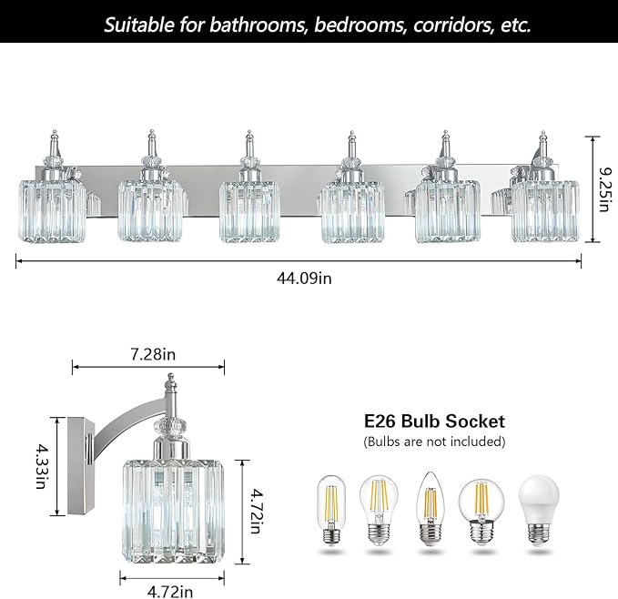 BBLLWJ 6 Light Bathroom Vanity Light Modern Chrome Vanity Light Fixtures - Image 4