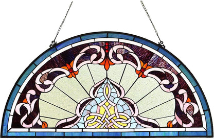 Bieye Lady Astor Demi-Lune Half-Round Window Panel Tiffany Style Stained Glass Hangings for Home Décor 36" W x 18" H W10035