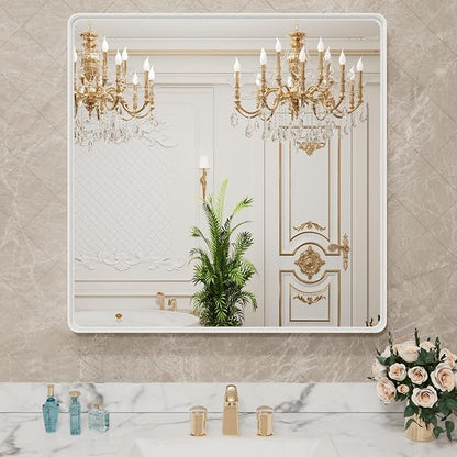 LOAAO 30x30 Inch White Metal Framed Bathroom Mirror by LOAAO