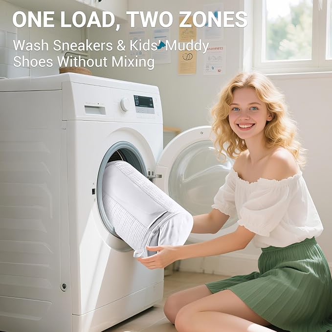 Teletrogy Large Shoe Bag for Washing Machine, Two-Zone Design, 2 Mesh Pockets - Image 2